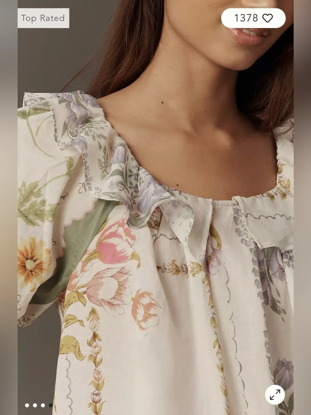 Anthropologie Puff-Sleeve Collared Blouse in Ivory Floral Size M. NWT
